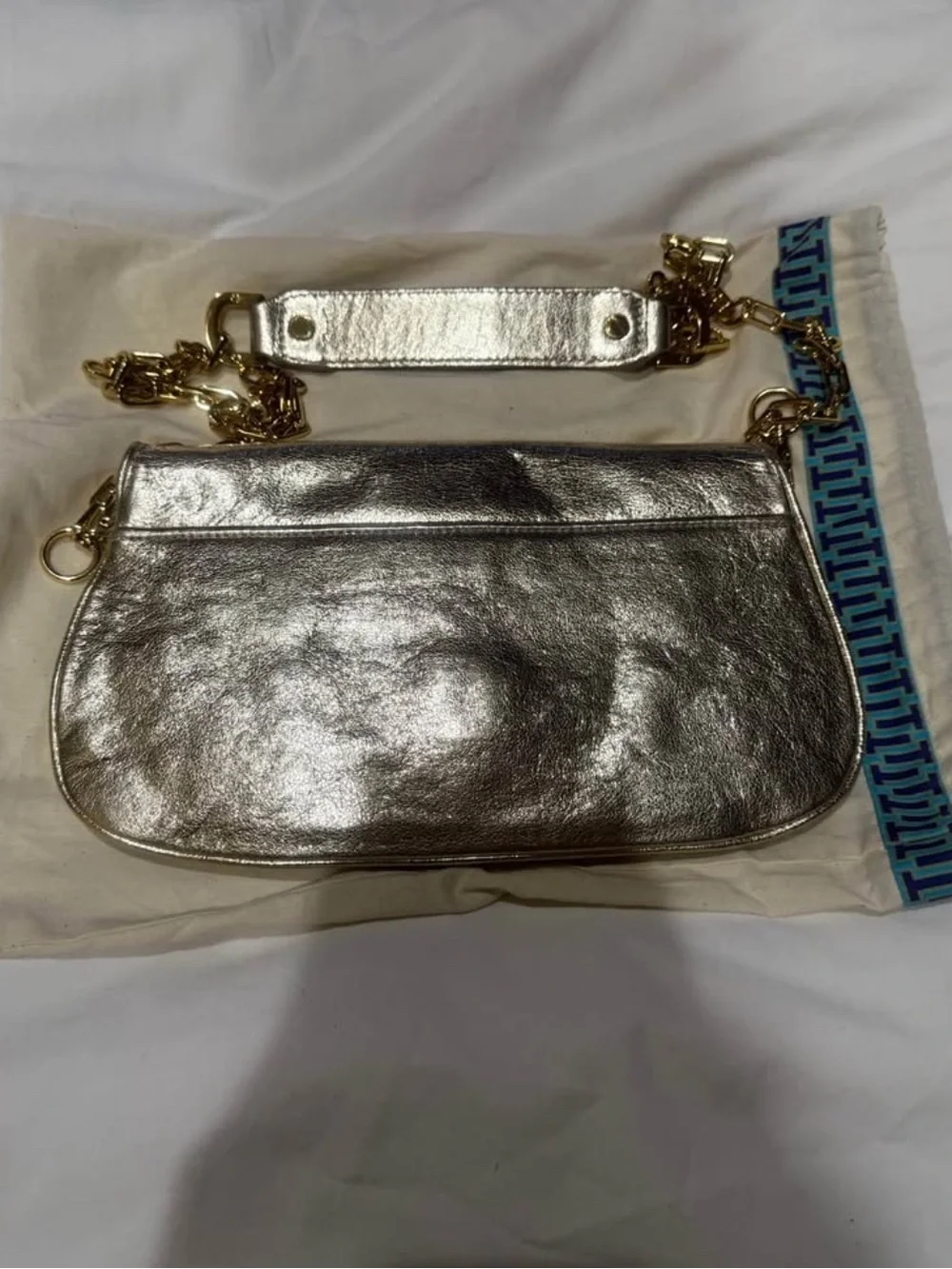 TORY BURCH Clutch Purse Bag Metallic Gold Leather